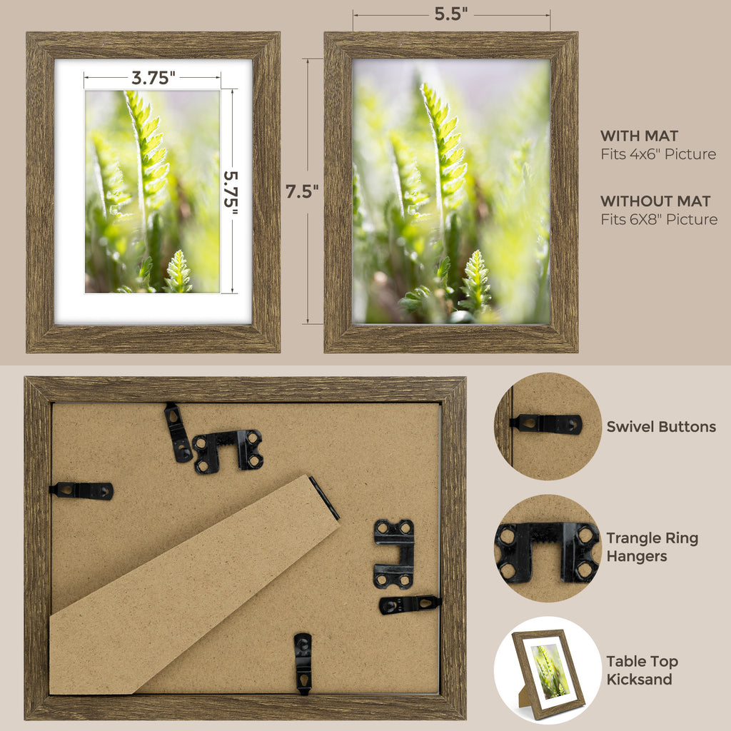 6 Packs 6x8/8x10/9x12/11x14/16x20 Picture Frames Set, Engineered Wood Gallery Wall Frame Set with Plexiglass - Wall Mounting or Tabletop Display