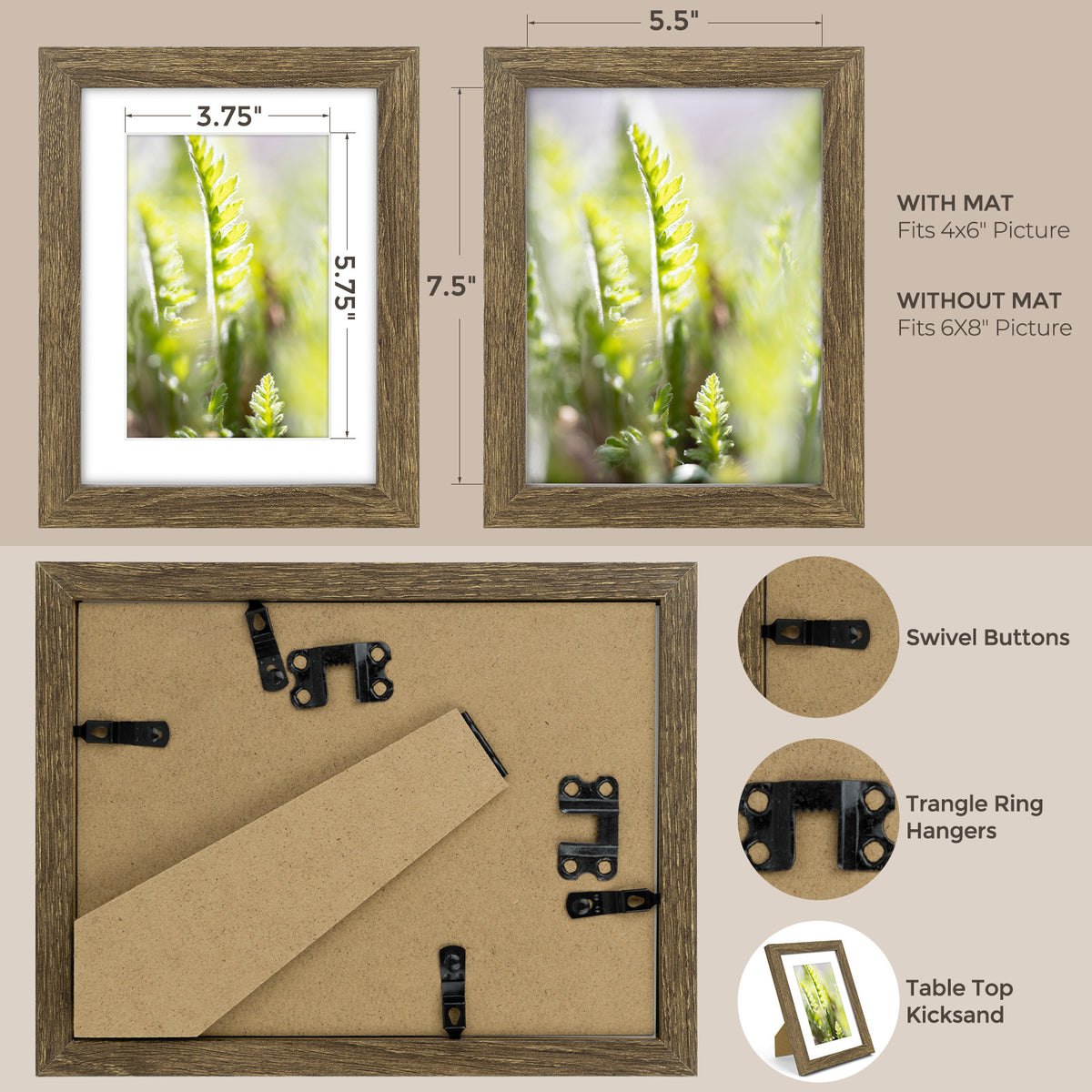 6 Packs 6x8/8x10/9x12/11x14/16x20 Picture Frames Set, Engineered Wood Gallery Wall Frame Set with Plexiglass - Wall Mounting or Tabletop Display