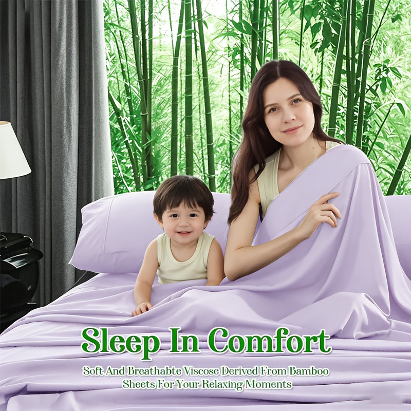 [2000TC Bamboo Sheet Set]Cooling Bamboo Bed Sheet Set - Ultra Soft And Comfortable Summer Queen Size Sheet Set-Deep Pocket Fits Up to 16"-Twin/Full/Queen/King-Fit for Hot Sleepers - Bamboo Kid's Sheet with 2 Pillowcases-All-Season Comfort-Best Gifts