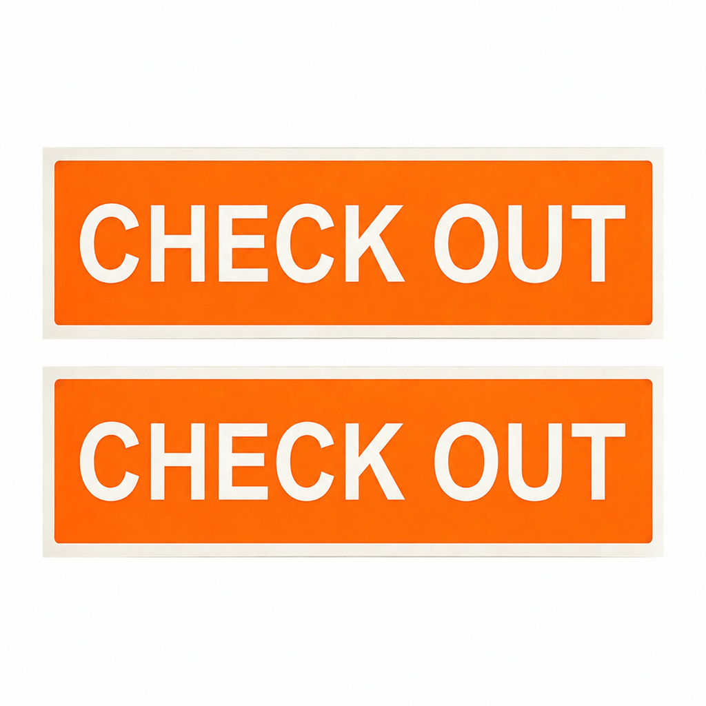 2D Flat - 2-Pack Check Out Metal Signs 4X16In, Orange And White High-Contrast Vertical Directional Signs, 2D Flat Printed Uv-Resistant Indoor Outdoor Wall Plaques with Pre-Drilled Holes for Store, Office, Library And Workplace
