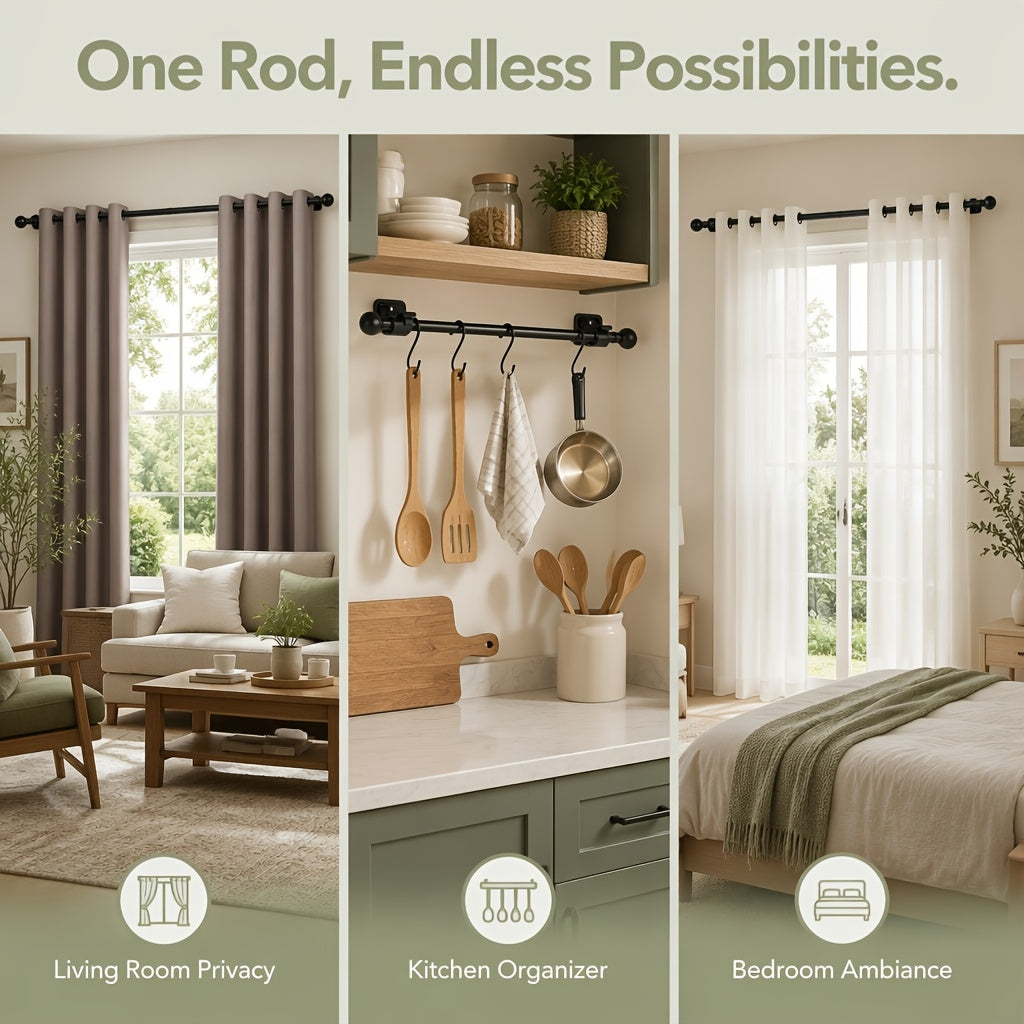 Curtain Rods No Drilling For Windows, 5/8 Inch Diameter Drapey Pole With No Drill Curtain Rod Brackets (2pcs, Black, 30 To 45")