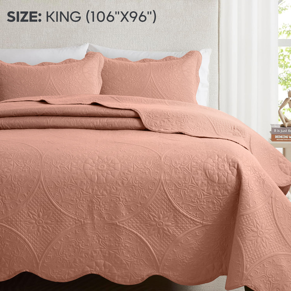 3pcs Luxury Quilted Bedspread Set – Oversize Quilt Coverlet Soft & Cozy Floral Bedspread with Pillow Shams, Breathable Lightweight for Bedroom & Guest Room Decor
