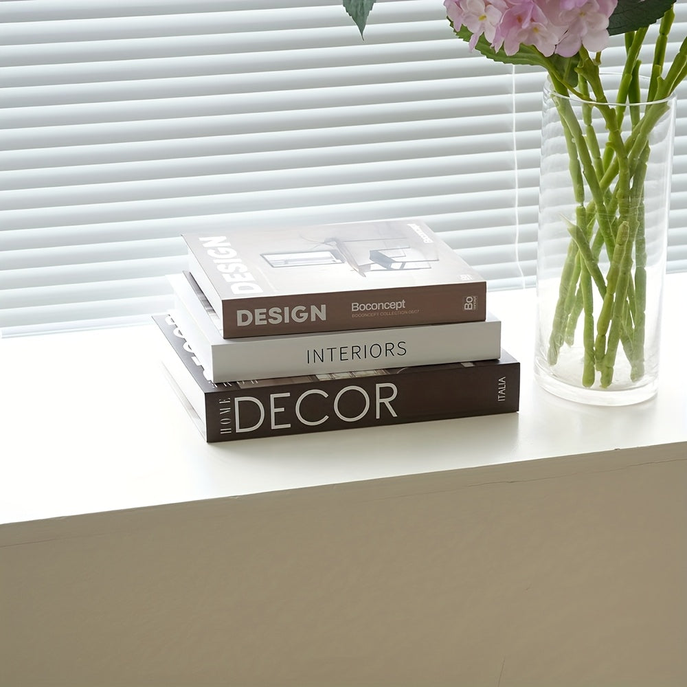Three-piece Nordic style stackable paper dummy books, living room bookshelf decoration dummy books, maintenance-free decoration dummy books set.