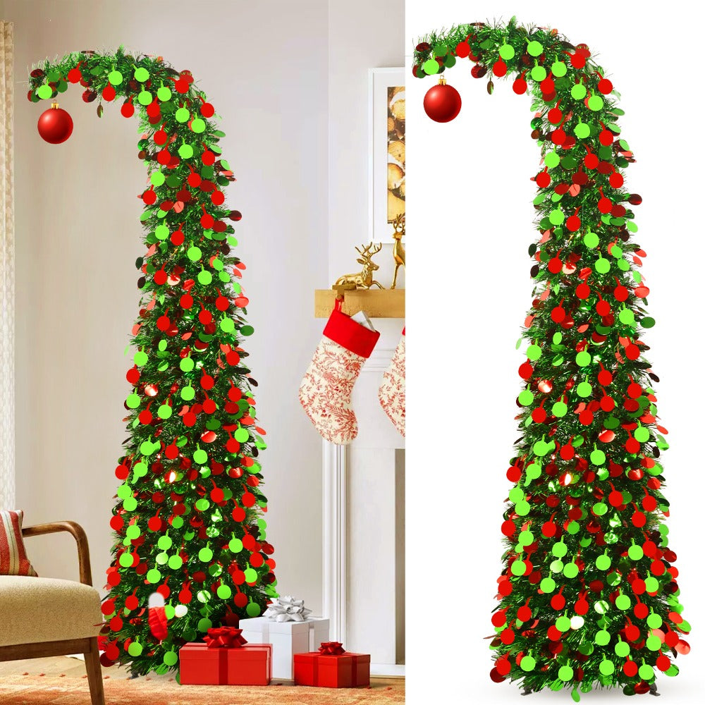 5ft Collapsible Pencil Christmas Tree, Easy Assembly Storage, Pop Up Christmas Trees Artificial Skinny Sequined Christmas Halloween Decoration for Fall Home Decor Fireplace Indoor Family Porch Holiday Xmas Winter Party Decorations