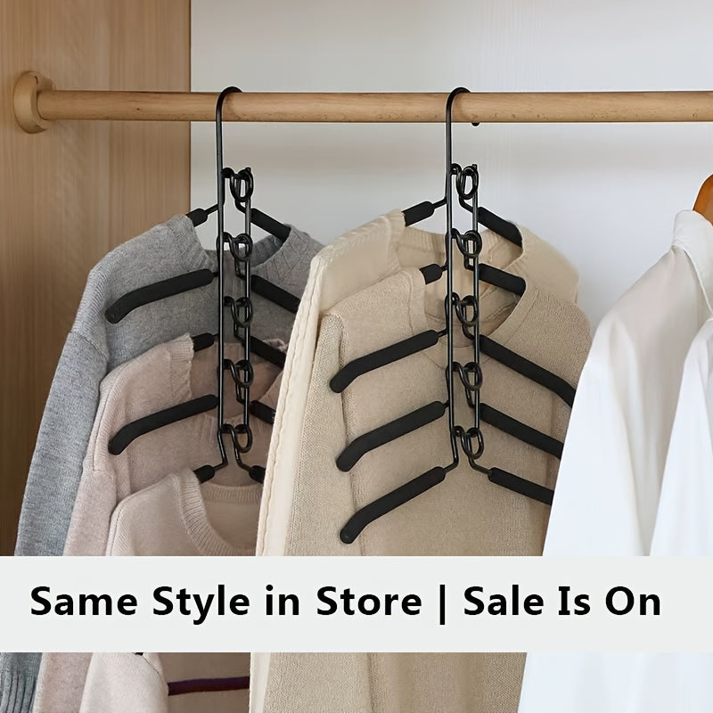 2-Pack Heavy Duty 5-in-1 Metal Space Saving Hangers | Non-Slip Foam Mats for Coats, Sweaters, Suits & T-Shirts