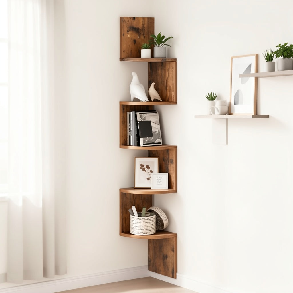 5-Tier Corner Floating Shelf Wall Mount - Space Saving Storage Rack for Bedroom, Living Room, Radial Display Organizer Easy Install (7.48*7.48*49.21inch), Wall Shelves for Display, Shelf for Living Room, Wall Shelves