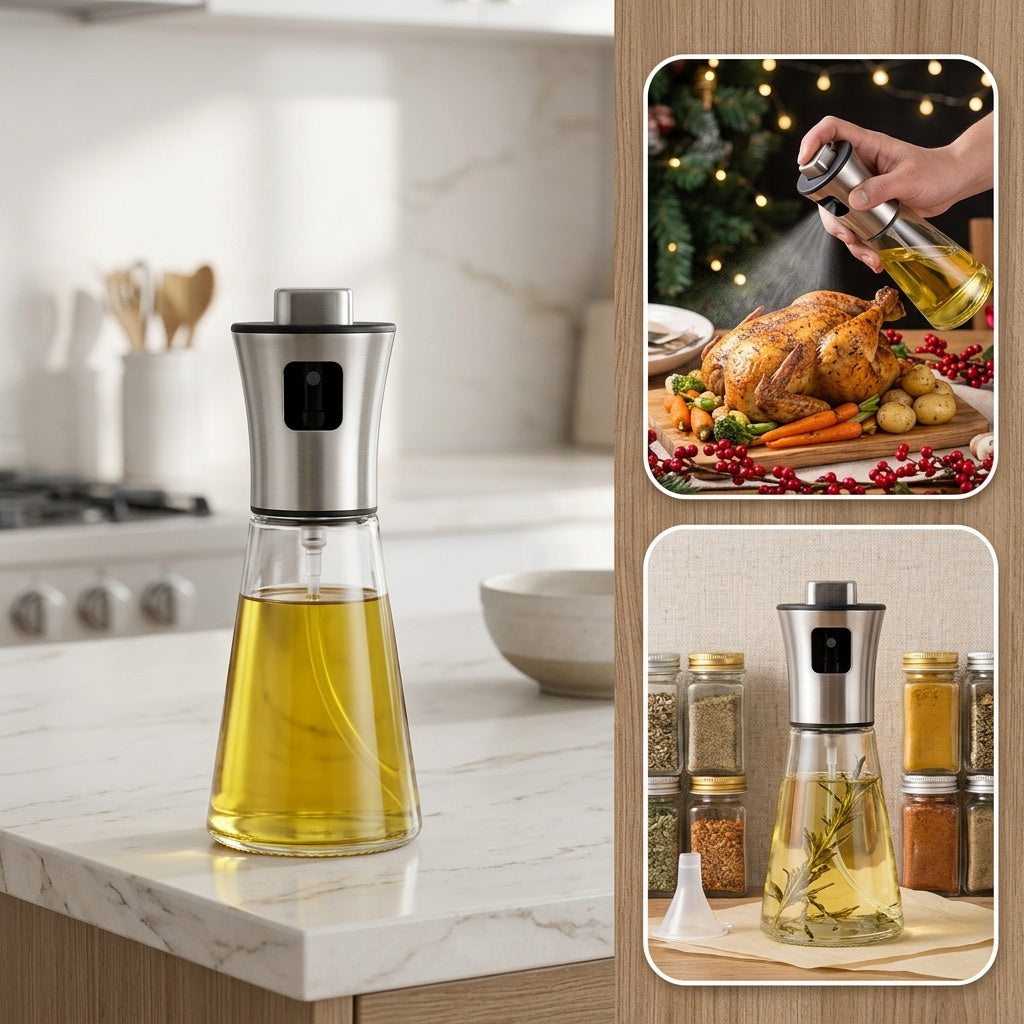 Oil Sprayer for Cooking - Stainless Steel Oil Spray Bottle, Pressurized Spray Glass Oil Spray Pot, Kitchen Olive Oil Cooking, Barbecue Restaurant Oil Spray Bottle, Christmas Essentials