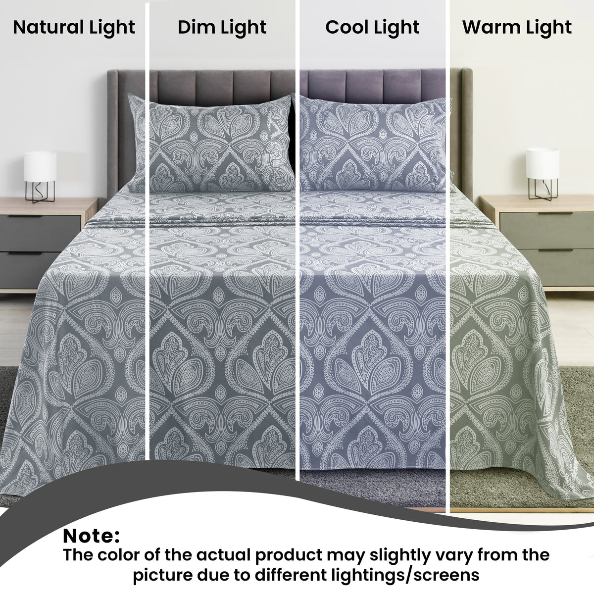 Paisley Bed Sheet Set, Soft Double Brushed Microfiber Bedding with 16-Inch Deep Pocket Fitted Sheet and Pillowcases in Six Sizes for Bedroom Comfort