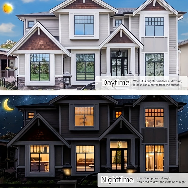 Large One-Way Privacy Window Film for Home And Office Windows. Features Electrostatic Adhesion - No Glue Required - And Provides Protection, Sunshade, And Heat Insulation. Holiday Decorations. Bonus Gifts: Spray Bottle, Measuring Tape, And Squeegee