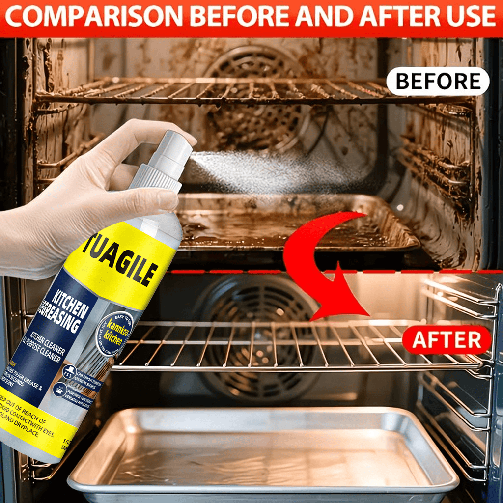 Heavy-Duty Kitchen Grease & Stain Remover Fast-Acting Spray for Stovetops and Walls. Wipes Clean Instantly, Leaving No Sticky Residue. The Ultimate Household Kitchen Grease Buster Versatile Stain Removal for Pots, Pans, and Utensils. Highly Efficie