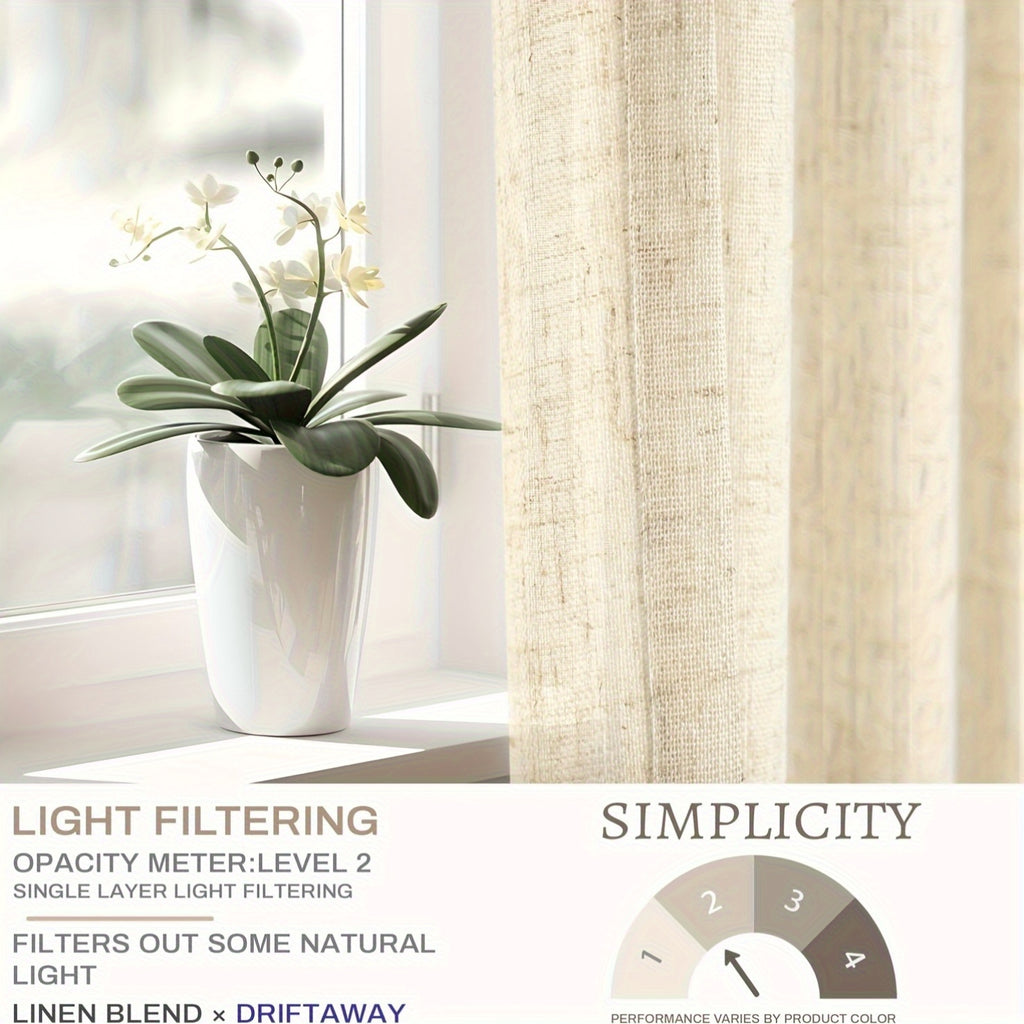 4 Panels Natural Linen Curtains for Living Room Semi Sheer Farmhouse Real Flax Rod Pocket Back Tab Boho Rustic Light Filtering Window Drapes for Bedroom Privacy Assured