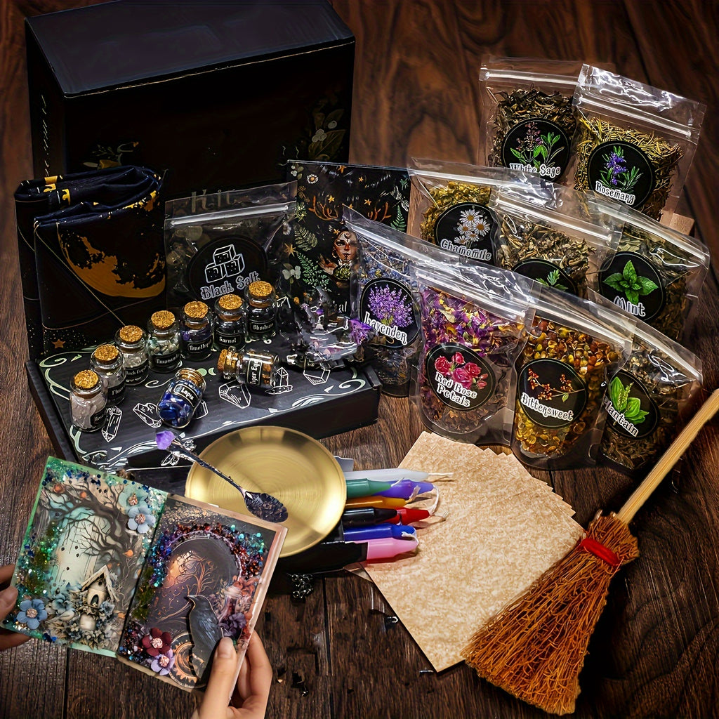 94/130/Large Witchcraft Supplies Kit for Spells, Witch Box Includes Pink Candles, Wiccan Supplies And Tools, Beginner Witchcraft Kit for Pagan Rituals Halloween