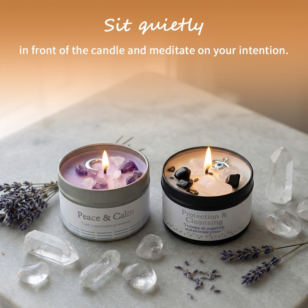 EVODUCK 2pcs/1pc Law Of Attraction Protection Manifestation Candle | Sage Each 3oz/total 6oz Scented Soy Wax Candle With Golden Crystal | For Focus, Meditation, Yoga & Reading | Christmas, New Year, Birthday Gift For Women