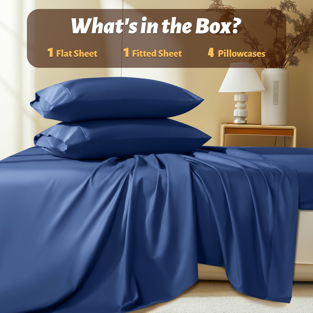 Extra Deep Pocket Bamboo Sheets - 4/6pcs Breathable & Cooling Bamboo Bed Sheet Set, Hotel Luxury Fitted Sheet Set, Soft Wrinkle-Free for Extra Deep Mattresses, Room Decor, Twin/Full/Queen/King Size Sheet & Pillowcase Sets