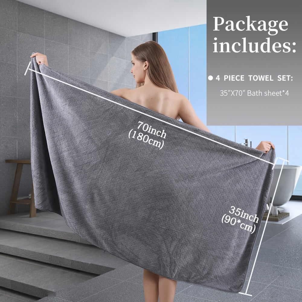 4pcs Oversized Bath Towel Set in Sleek Blue - Ultra Soft, Highly Absorbent, Quick-Dry Microfiber with Diamond Pattern - Includes 4 Bath Towels, and Matching Beach Chair Cover - Ideal for for Bathroom Hotels Gym, Valentine's Day Gift, Wash Cloths