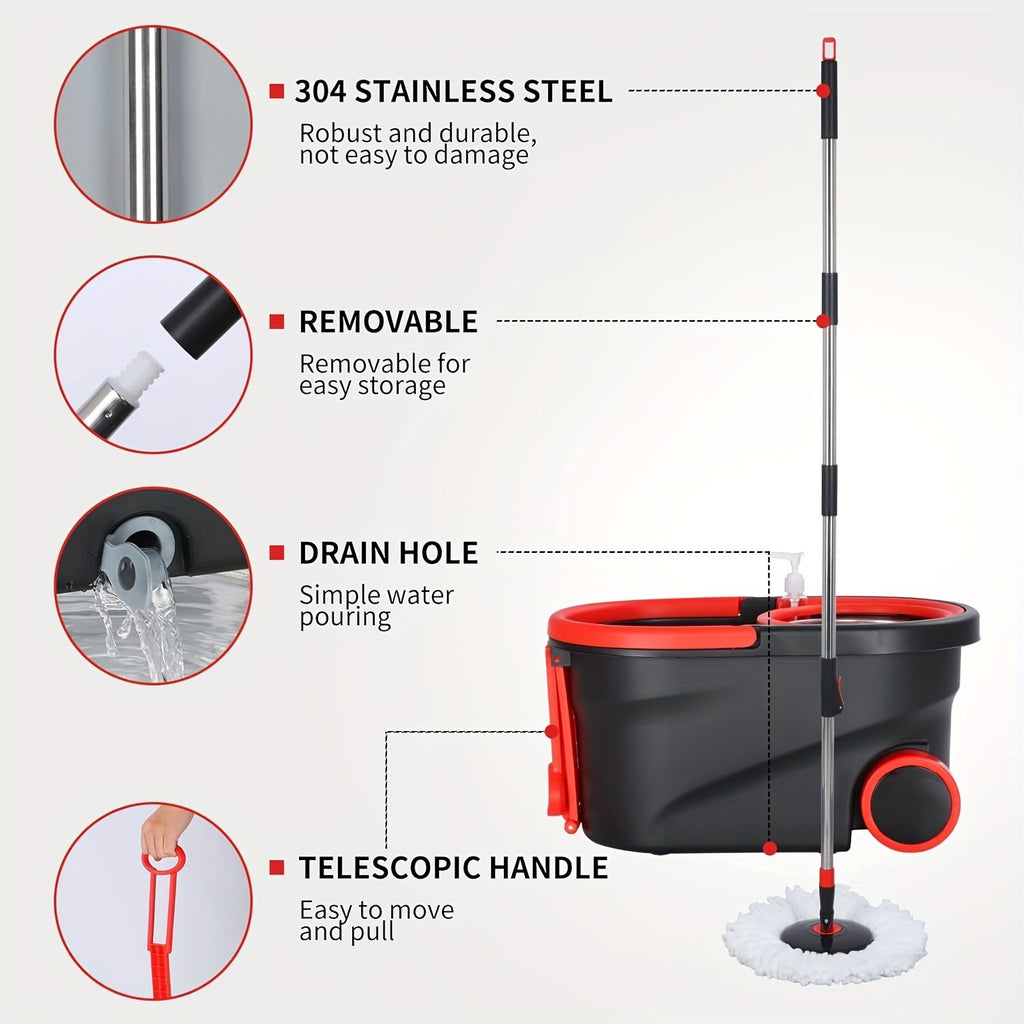 Mop Bucket Set, Spin Mop And Bucket And Wringer Set, Bathroom Mop Bucket, 360° Spin Mop Bucket System with 3 Microfiber Mop Replacement Heads And 61 Inch Adjustable Handle for Floor Cleaning, Holiday Cleaning, Christmas Cleaning