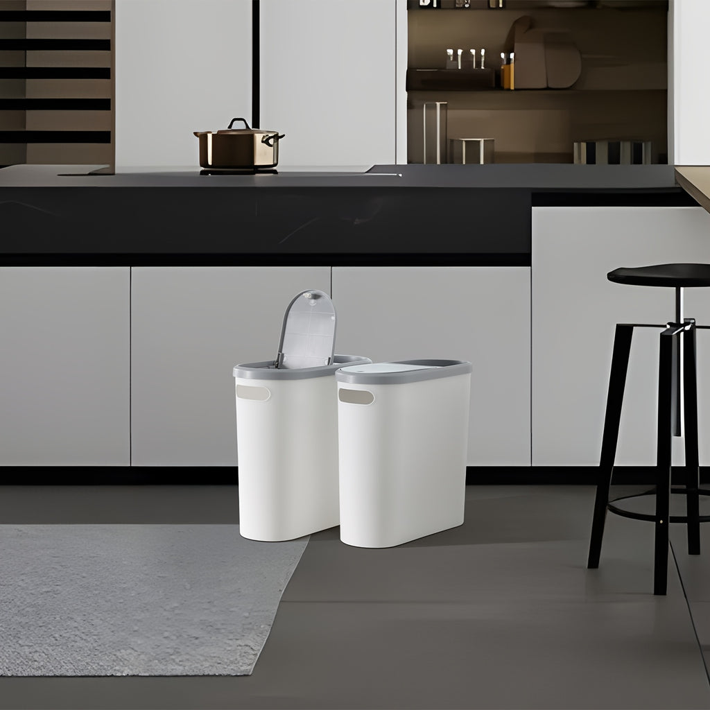 2/1pc Compact And Durable Plastic Bathroom Trash Can | with Built-In Handles, Rustproof, Space-Saving Design, Ideal for Small Spaces in Bathroom, Laundry, And Home Office(Includes Trash Bags)