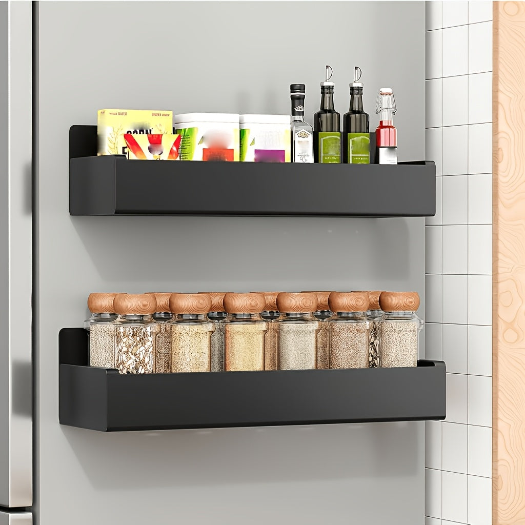 2/4 Movable Metal Refrigerator Magnetic Storage Rack, Multi-purpose Kitchen Bathroom Storage Box, Space-saving Multi-functional Organizer, Simple Appearance.