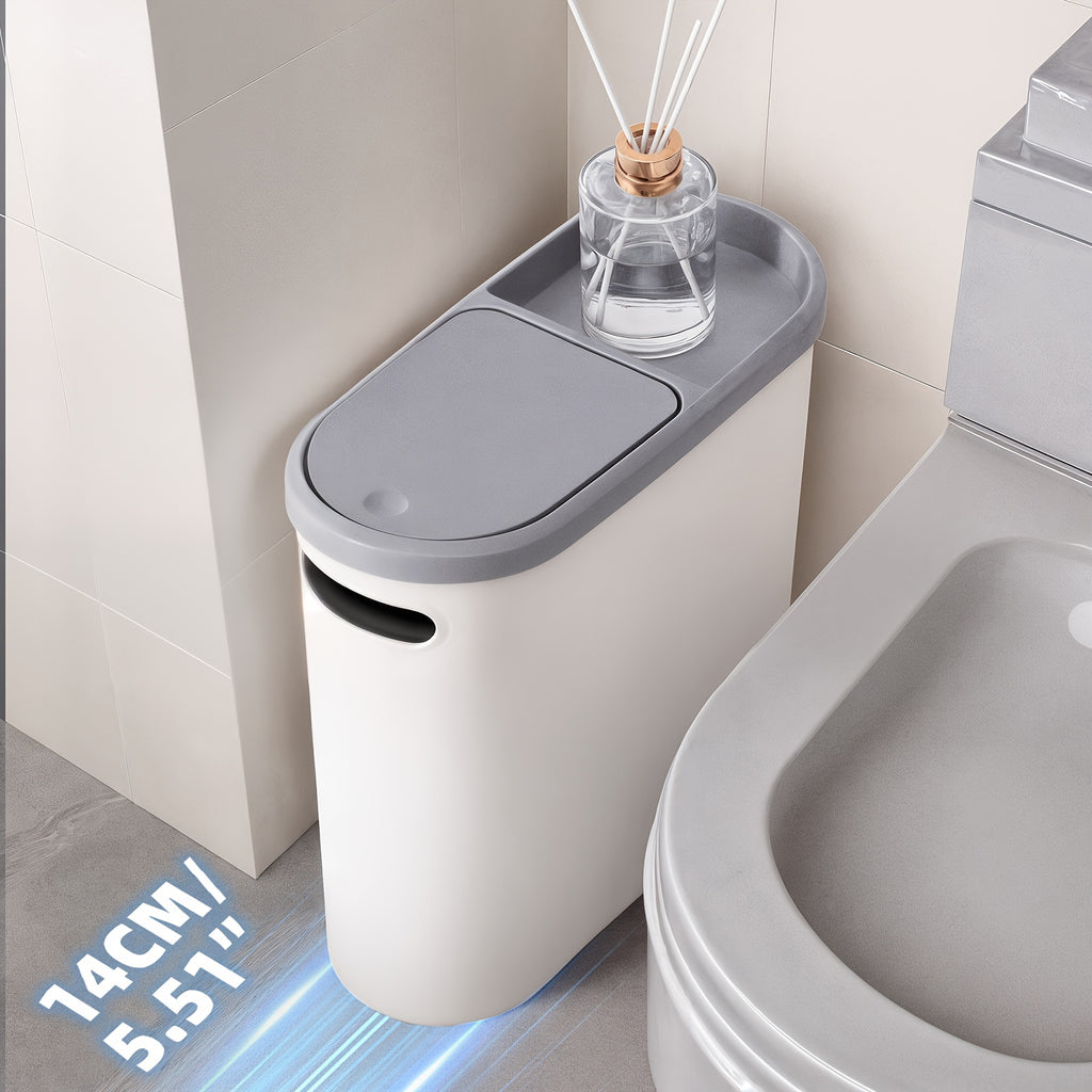 2/1pc Compact And Durable Plastic Bathroom Trash Can | with Built-In Handles, Rustproof, Space-Saving Design, Ideal for Small Spaces in Bathroom, Laundry, And Home Office(Includes Trash Bags)