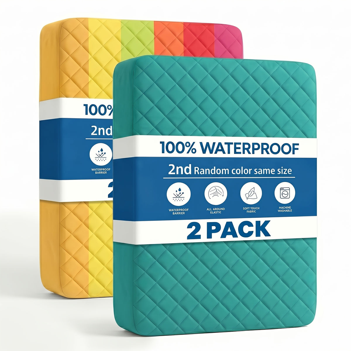 Buy 1 Get 1 Free 2pcs Waterproof Deep Pocket Mattress Protector, Quilted Breathable All-Season Fitted Sheet, Solid Color Quilted Bed Cover with Deep Pocket, 1 Select Color+ 1 Random Color for Home Hotel Ideal Gift