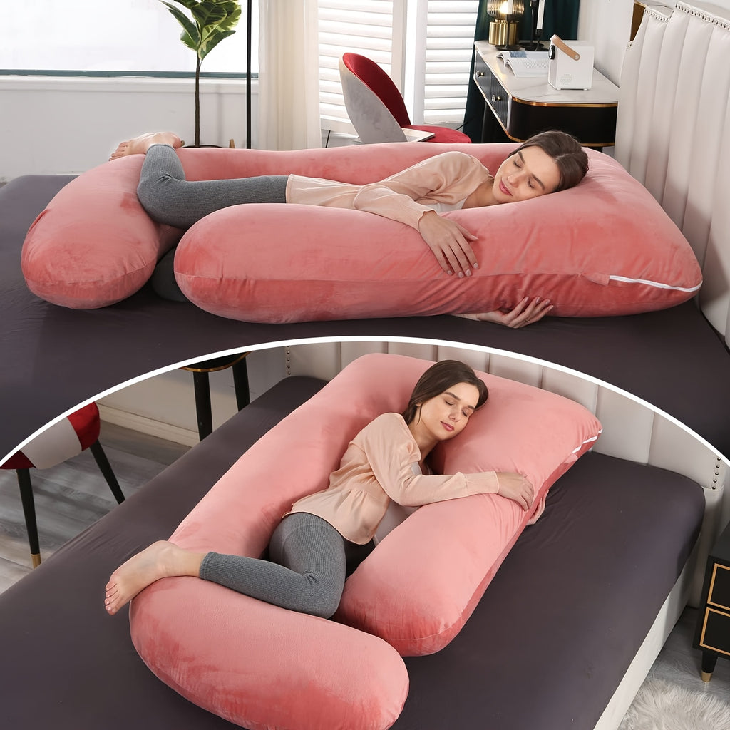 60-inch J-Shaped Full Body Pillow, Maternity Pillow, Maternity Full Body Pillow with Velvet Pillowcase, Full Body Pillow with Back, Leg, And Tummy Support, Helps Ensure Adequate, Comfortable Sleep, Halloween And Christmas Gift