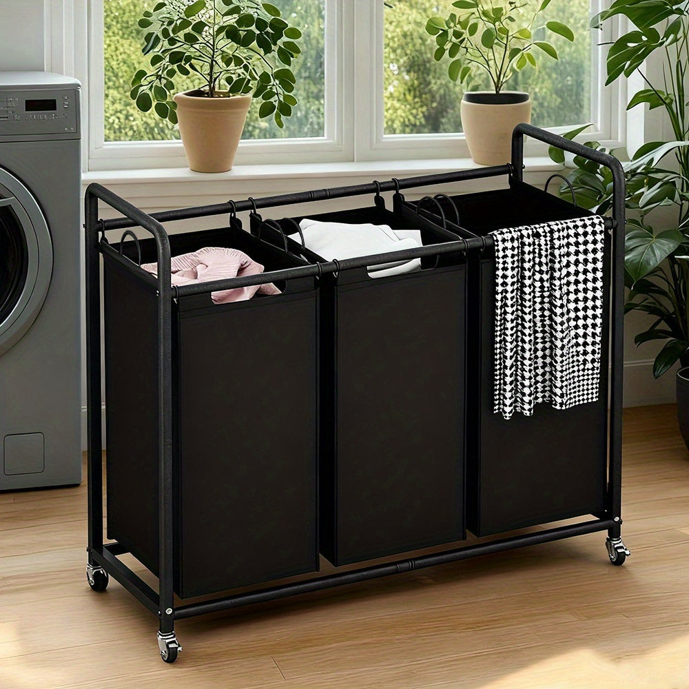 Laundry Basket 3-Bag Sorter 63.4gal Laundry Home Decor Hamper Cart with Heavy Duty Rolling Lockable Wheels And Removable Bags Included for Bedroom, Laundry Room - Sturdy Fabric Storage Bin, Laundry Baskets