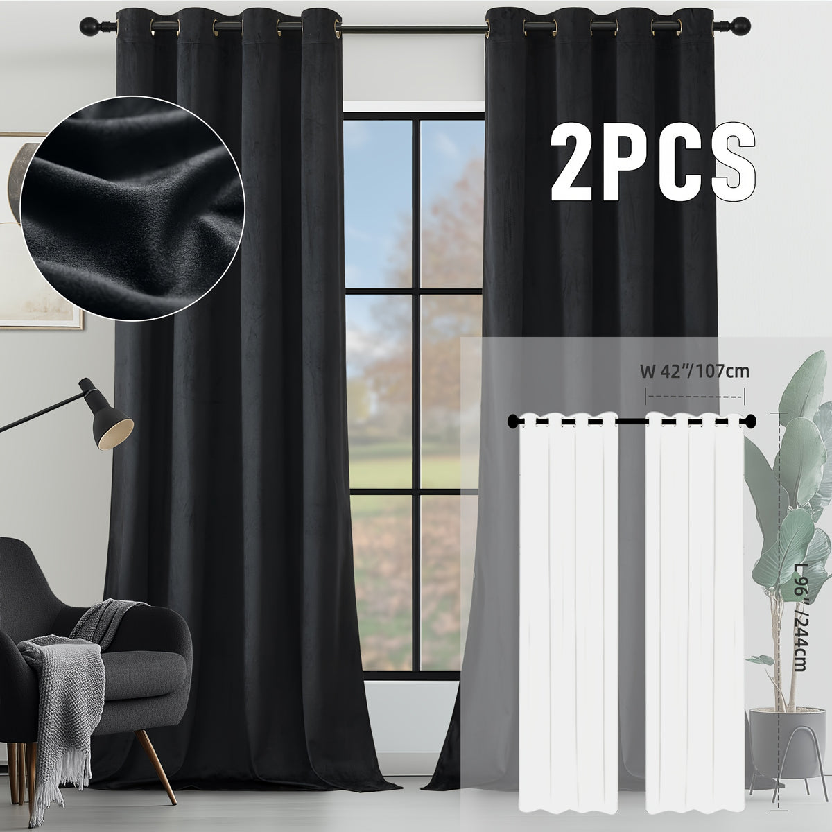 2pcs Velvet Room Darkening Curtains | Vintage Soundproof and Thermal Insulated, Elegant Soft Velvet Grommet Top Curtains for Living Room and Bedroom, Unlined, Solid Color, Fashionable Valentine'S Day Décor