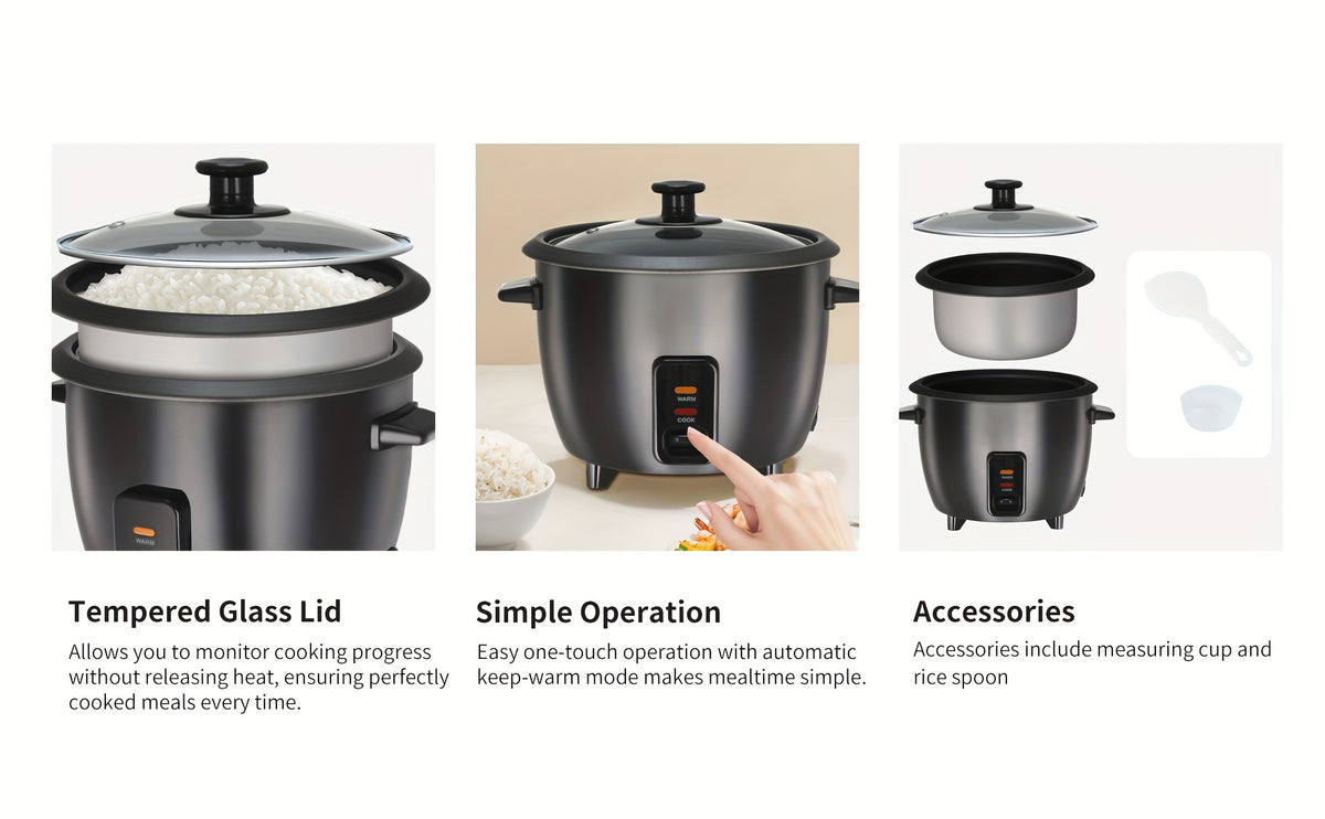 Rice Cooker with Removable Non-Stick Pot, Yogurt Maker with Auto Keep Warm Function, Large Capacity 6-Cup (Cooked) 1.5 Qt, 3-Cup (Uncooked), One-Touch Operation Grain Cooker, Multicooker, Stainless Steel Inner Liner, Steamer, Oatmeal Cooker