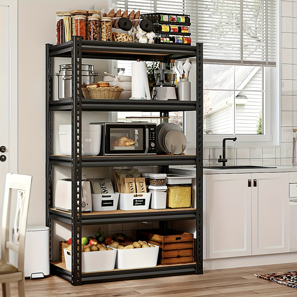 REIBII 2000LBS for garage Shelving Storage Shelves Heavy Duty 5-tier Metal Shelving Units For Garage Shelves 60" H X 28" W X 12" D, Adjustable Utility Shelf Rack For Kitchen Warehouse Basement Pantry Utility Rack Shelf, Black, Standing Shelf