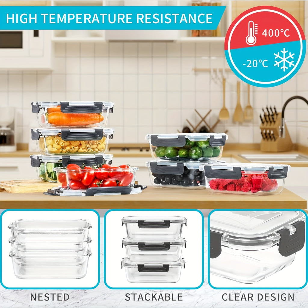 20 Pack 22oz Glass Meal Prep Containers, 10 Containers & 10 Lids, Airtight Food Storage Containers With Lids, Pantry Kitchen Storage Containers For Lunch, Food Storage, Glass Lunch Bento Boxes