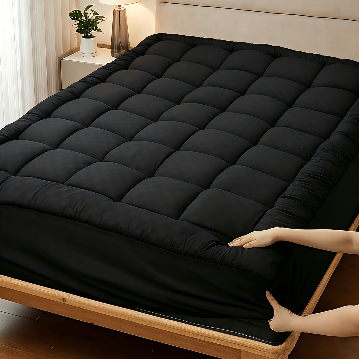Cooling Mattress Topper, Overfilled Down Alternative Pillow Top, Fits 8-21 Inch Deep Pocket, Baffle Box Design Plush & Support Snow Down Alternative, Hotel Quality