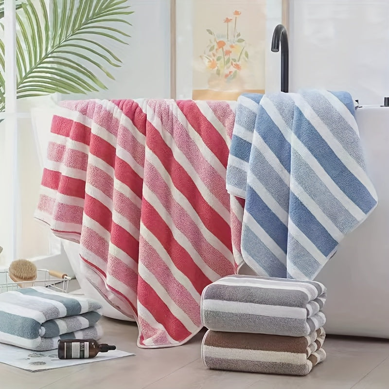 8pcs Set, No Hair Loss, Super Absorbent, Super Soft Two-color Striped Interval Bath Towel Combination, Including 2 Large Bath Towels, 2 Large Face Towels, 4 Hand Towels