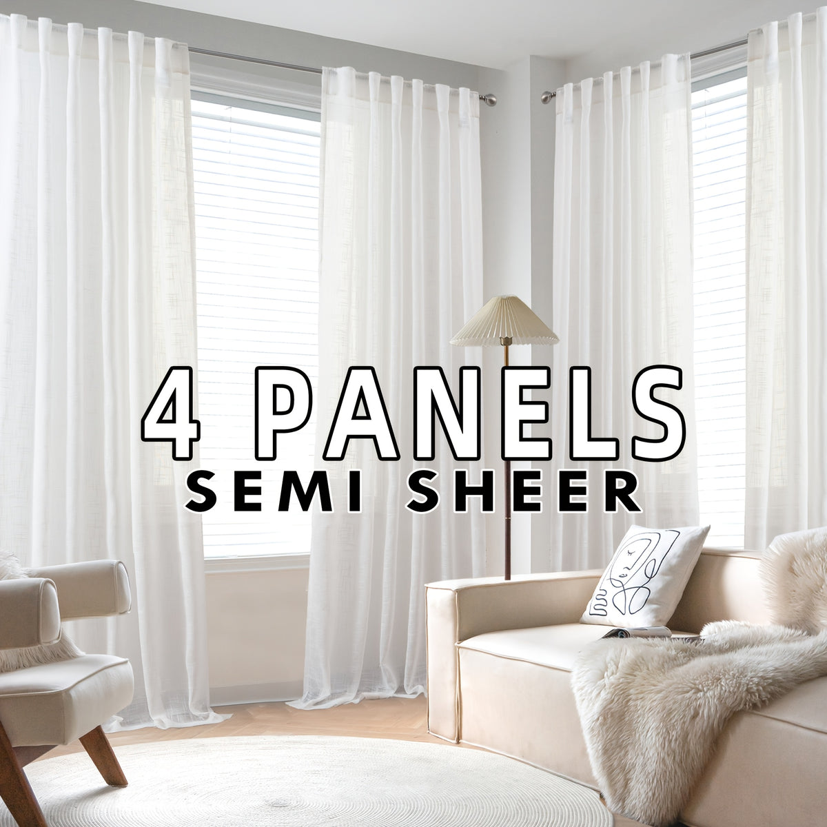 4 Panels Natural Linen Curtains for Living Room Semi Sheer Farmhouse Real Flax Rod Pocket Back Tab Boho Rustic Light Filtering Window Drapes for Bedroom Privacy Assured