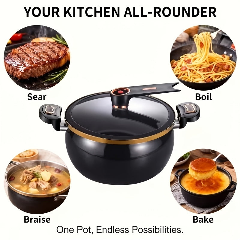 Heavy-Duty Cast Iron Enamel Stew Pot with Double Ears - Non-Stick Soup & Stewing Cook Pot for Induction/Gas Stoves, Large Capacity Braizer for Home, Roasting, Frying Eramic Coated Stock Pot for Quick Cooking, Stew, Soup, Braising