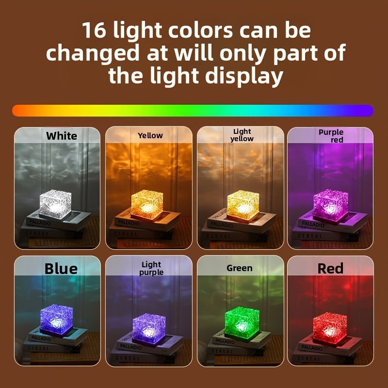 16-color Ocean Wave Projector Lights, Luminothe Cube Lights and Remote Controllers, 3D Holographic Water Ripple Romantic Atmosphere Lighting Device, Suitable for Decoration in Living Rooms and Bedrooms, Meditation Relaxation, and Night Lighting.