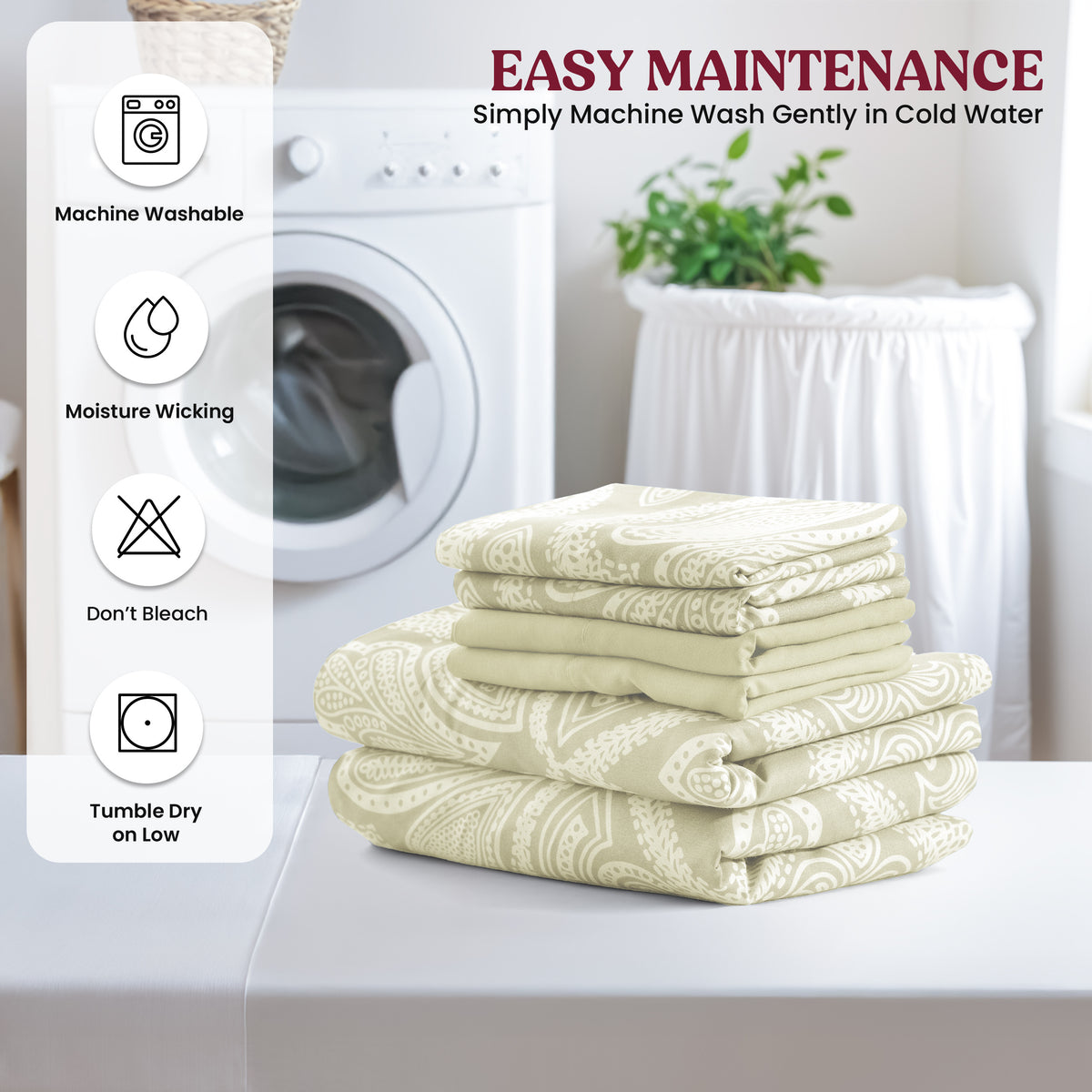 Paisley Microfiber Sheet Set, Soft 100% Polyester Bedding with 16-Inch Deep Pocket Fitted Sheet, Flat Sheet and Pillowcases in Six Bed Sizes