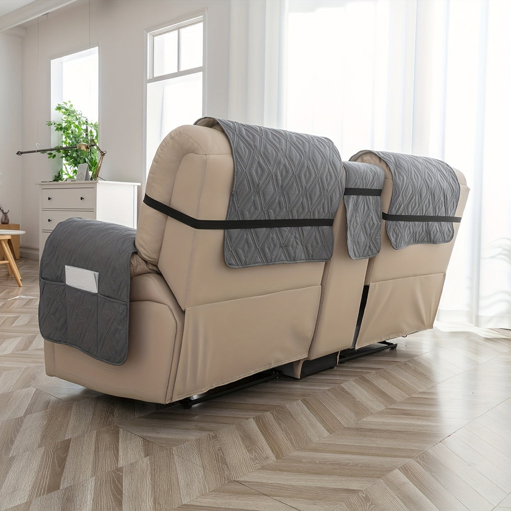4pcs/set Loveseat Recliner Cover with CenterConsole|100% Waterproof Pet Coverfor Dual Recliner with Straps Design|Split Reclining Loveseat Cover Furniture Pet Protector, Valentine's Day Home Decorations