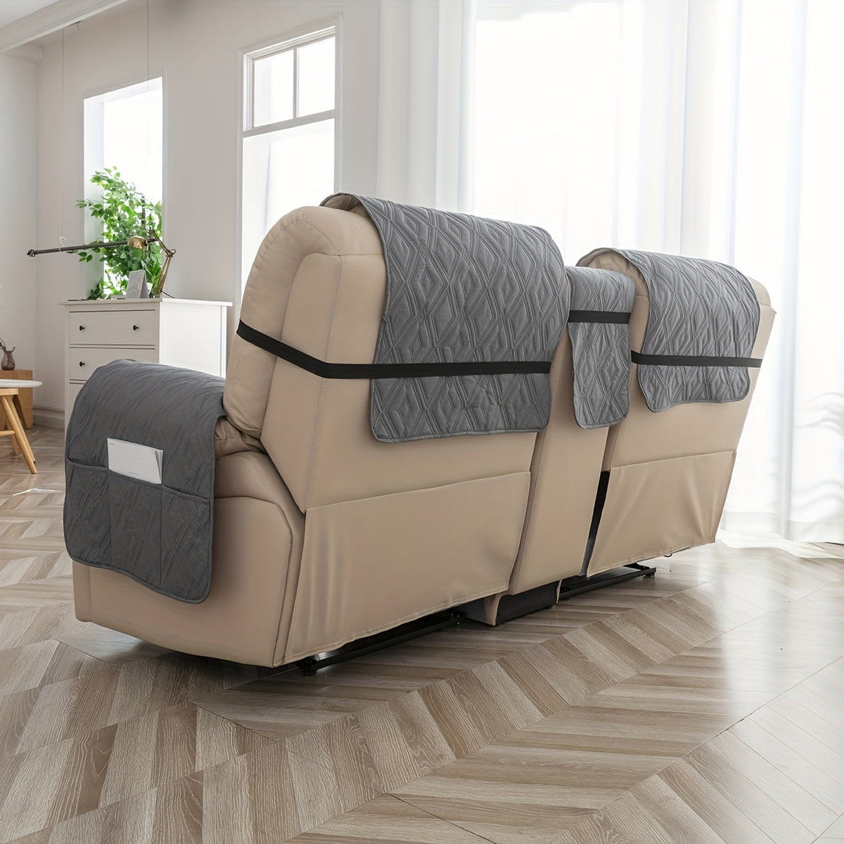 4pcs/set Loveseat Recliner Cover with CenterConsole|100% Waterproof Pet Coverfor Dual Recliner with Straps Design|Split Reclining Loveseat Cover Furniture Pet Protector, Valentine's Day Home Decorations