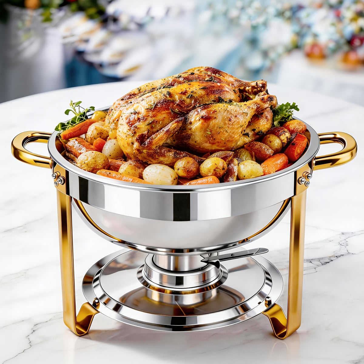 Stainless Steel Chafing Dish Buffet Set, 1, 2 or 4 Pack Food Warmers with Gold or Silver Accents for Catering, Parties and Holiday Dinner Serving