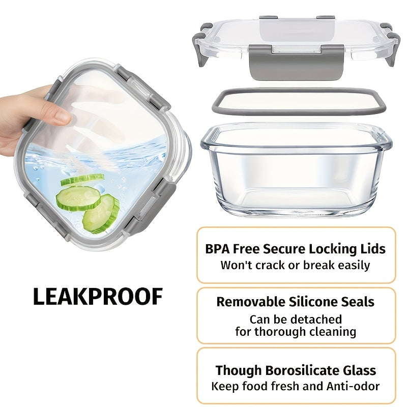 24-piece Glass Food Containers with Lids, Meal Prep, Food Storage Kitchen Lunch Containers, Leak-proof, Sealed Glass Lunch Bento Boxes, Suitable for Microwave, Oven, Refrigerator, and Dishwasher,Grey