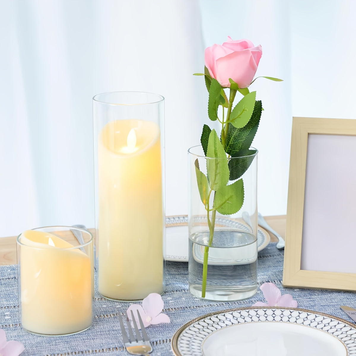 TOMNK 12/20/24pcs Clear Cylinder Glass Vases, Includes 4/5 Sizes, Tall Boho Style Decorative Clear Vases for Wedding Centerpieces, Rustic Home Decor, Formal Dinners Centerpieces, Party Events Floating Hurricane Candle Holder Vases