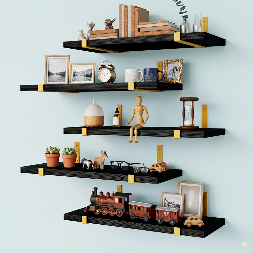 TOMNK 5pcs Rustic Floating Shelves, 15.8x4.7 Inches, Rustic Wood Wall Storage for Bedroom, Living Room, Kitchen, Bathroom, Home Decor, Laundry Room, Office And Plants, for Back to School, Floating Shelves