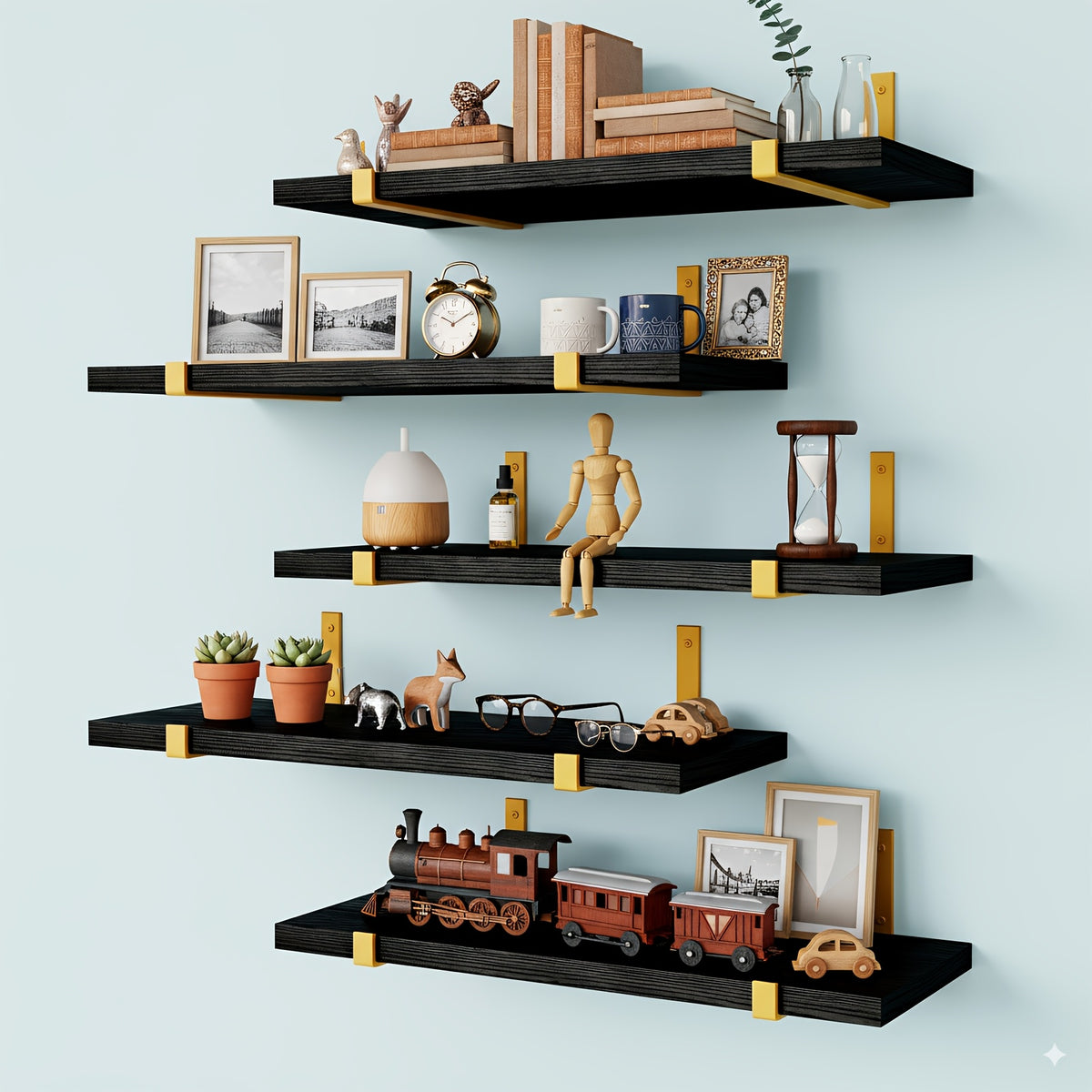TOMNK 5pcs Rustic Floating Shelves, 15.8x4.7 Inches, Rustic Wood Wall Storage for Bedroom, Living Room, Kitchen, Bathroom, Home Decor, Laundry Room, Office And Plants, for Back to School, Floating Shelves