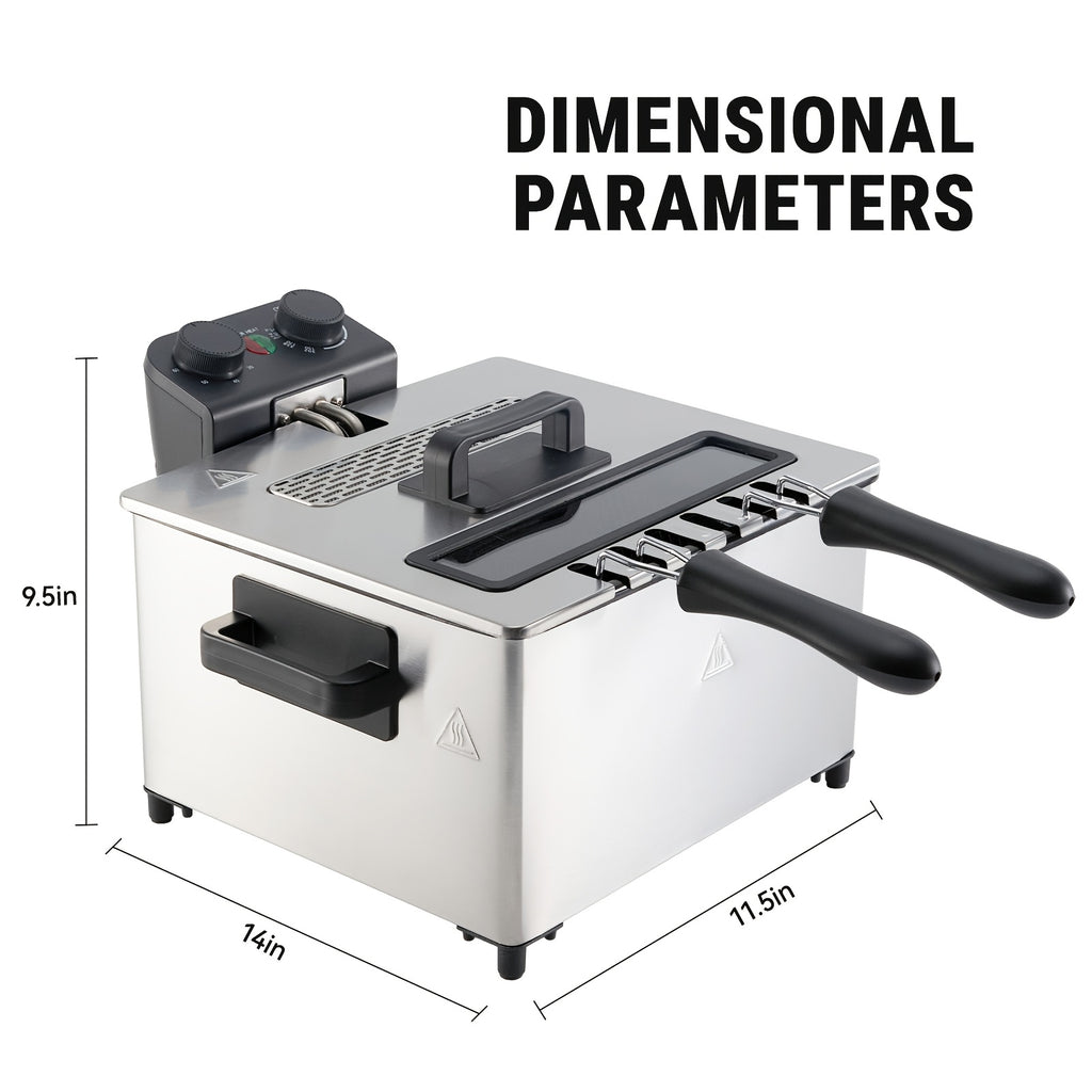 101.44oz/1.32gal Electric Deep Fryer, 1700W Large Fryer with Time & Temperature Control for Home Use, Kitchen Essential, Local Warehouse, Frying Baskets, Lid with View Window, Stainless Steel, Gift for Cristmas & Halloween. Suitable for Cooking