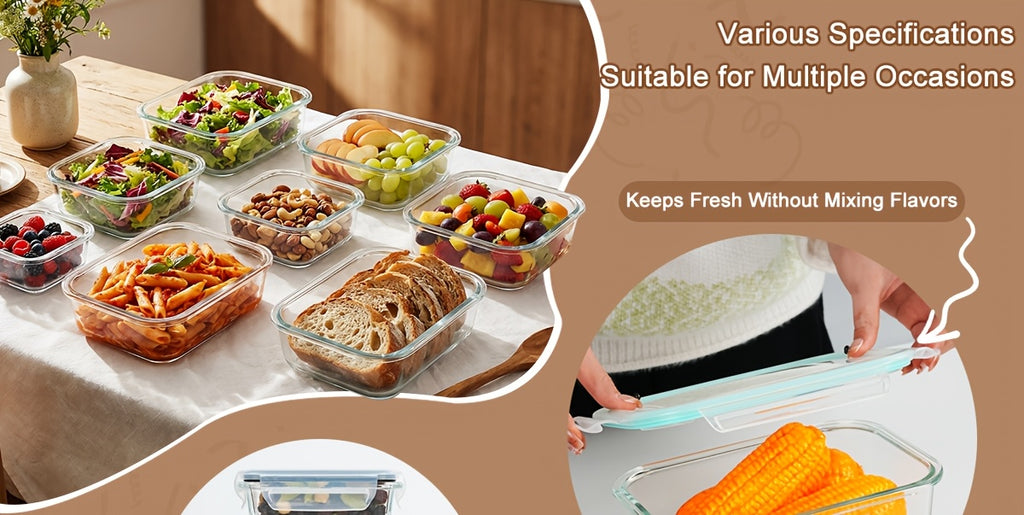 16pcs (8 Lids And 8 Containers) Sealed Glass Food Storage Containers, Lunch Boxes, Microwave Ovens, Ovens - Perfect for Salads, Fruits, Vegetables, And Sandwiches, Lunch Boxes | Sealed Storage | Durable Glass, Food Storage Containers