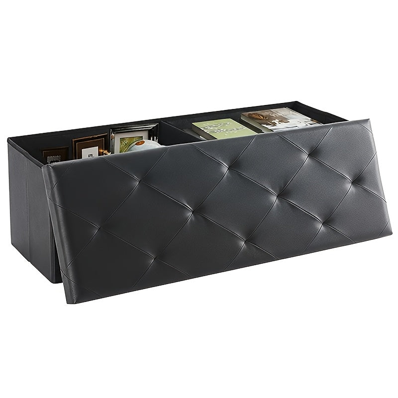 30/43 Inch Heavy Duty Folding Storage Ottoman Bench with Shoe Cabinet & Thick Padded Seat - Retro Suitable for Small Spaces, Multifunctional Footrest Stool, End of Bed Bench for Bedroom, Living Room, Entryway, Fabric,
