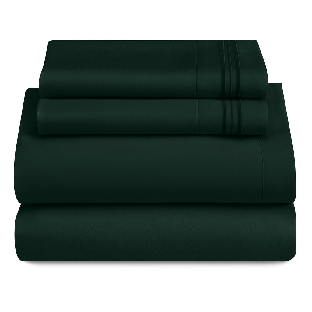 Lux Decor 4 Pieces Solid Bedsheets - 1800 Series Stylish Comfy Bedding Sheet Set - Hotel Luxury Skin Friendly Cooling Sheets & Embroidered Pillowcases Without Filler - Classic Collection With 16 Inches Deep Pocket Room decor - Shrinkage & Fade Resistant