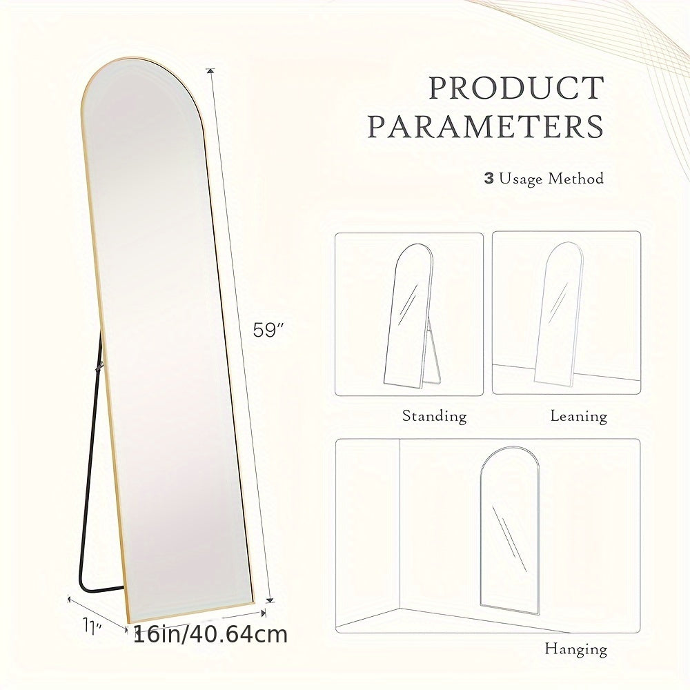 Mirror Full Length, Floor Mirror with Stand, Aluminum Alloy Frame Full Body Mirror, Standing Hanging or Leaning Against Wall for Bedroom and Living Room