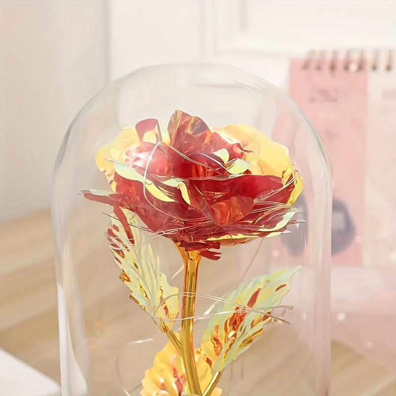 1pc Valentine's Day Gift for Girlfriend, Eternal Rose LED Foil Flower On Glass Cover, Mother's Day Wedding Gift Bridesmaid Gift, Desktop Romantic Decoration