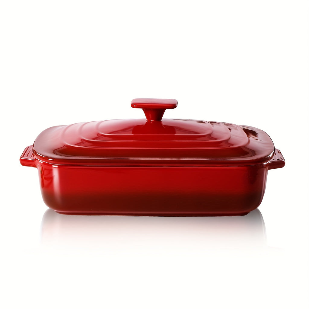 Large Ceramic Casserole Dish with Lid, 4.0 Quart Covered Rectangular Stoneware Baking Dishes for Oven, Deep 9x13 Inch Lasagna Pans for Baking and Serving, Perfect for mothers day gifts, Red